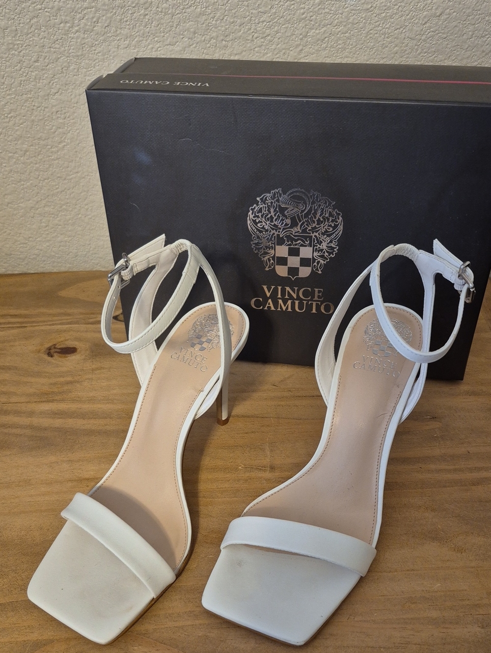 Vince Camuto White Strappy Square-Toe Heel Sandals